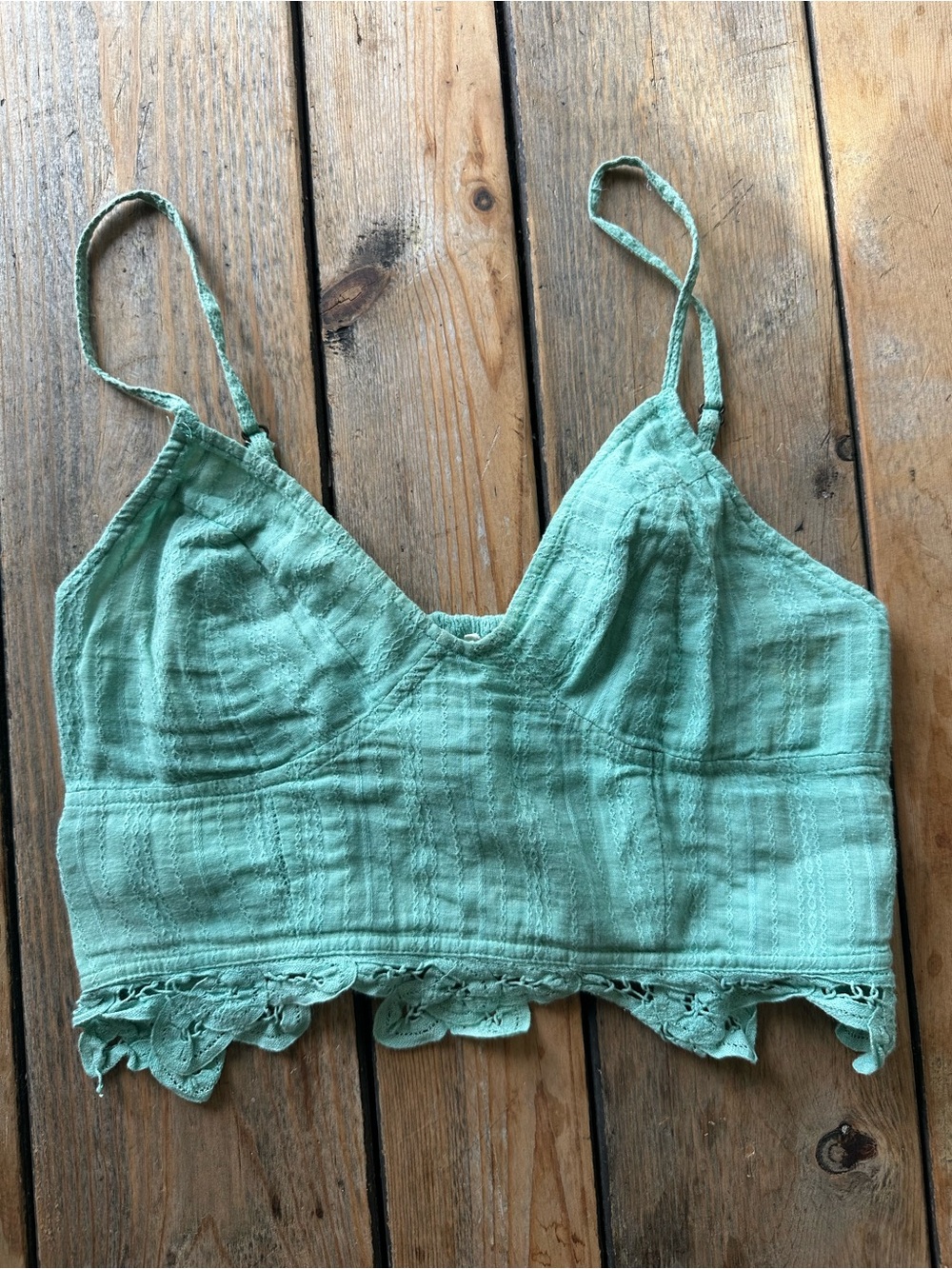Free People Mint Green Festival Cropped Cami with Lace Hem